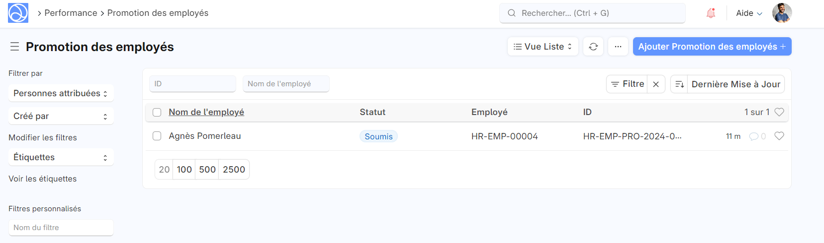 Cette image permet de visualiser la fonctionnalité " promotion des employés"